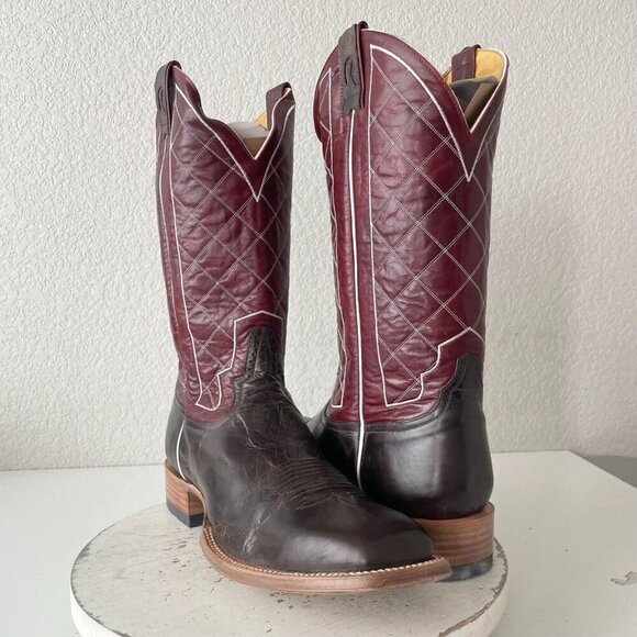 Rod Patrick Mens Cowboy Boots 14.5B Brown Mocha Bison Leather Square Toe Western - Picture 13 of 13